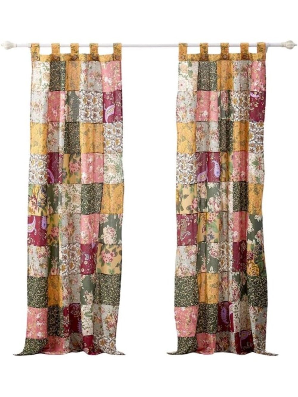 Antique Chic Patchwork Curtain Panel Set, 84x84 inches, 2 Panels for Home Decor